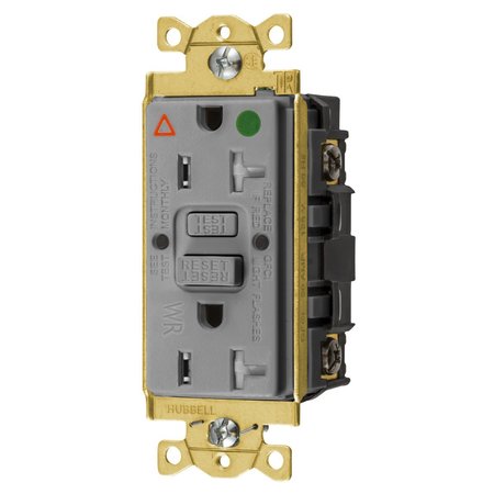 BRYANT GFCI Receptacle, Self Test, Tamper and Weather Resistant, 20A 125V, 2- Pole3-Wire Grounding, 5-20R GFST83GYIG